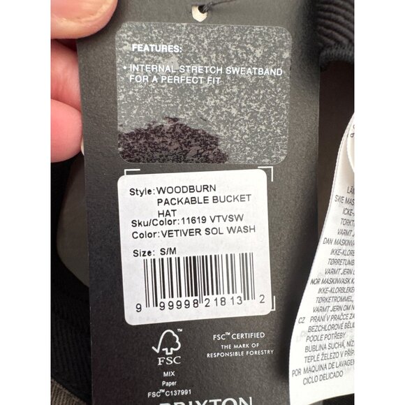 Brixton Woodburn Packable Bucket Hat S/M Vetiver Sol Wash - Picture 6 of 6